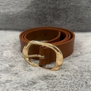 Elegant Brown Belt with Gold Buckle